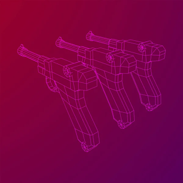 Pistola de arma de fogo militar alemã. Wireframe vetor poli baixo. — Vetor de Stock