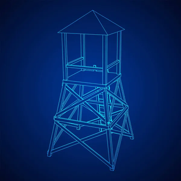 Watchtower o torre de observación para los cazadores. Malla de polietileno baja Wireframe — Vector de stock