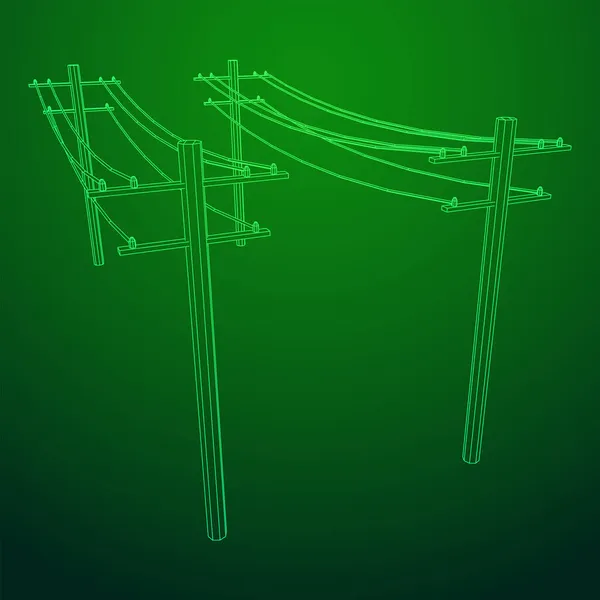 Transmissão de energia pylon de alta tensão. Wireframe baixa malha poli — Vetor de Stock