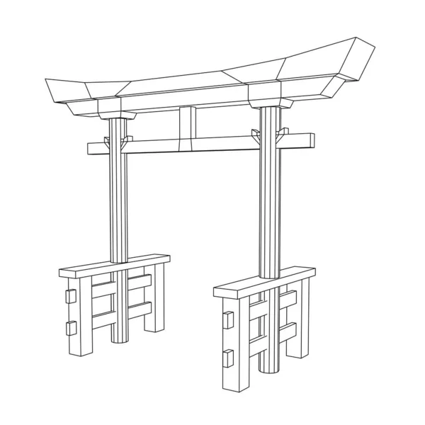 Torii sagrado portão tradicional Japão shintoism religião. — Vetor de Stock