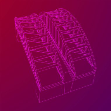 Köprü bağlantısı. Kablo çerçevesi düşük poli ağ vektör çizimi.