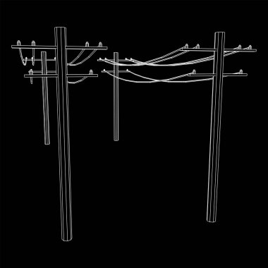 Güç iletimi yüksek voltaj pilonu. Kablo çerçevesi düşük poli ağ