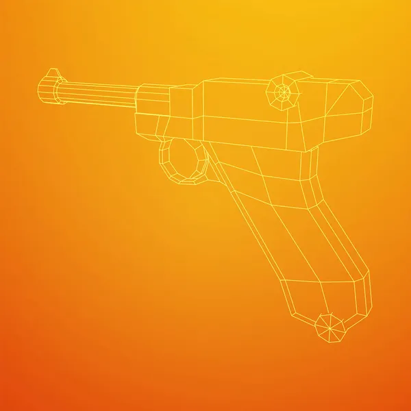 Pistola de arma de fuego militar alemana de la guerra mundial. Wireframe vector poli bajo. — Vector de stock