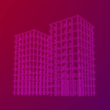 İnşaat devam ediyor. Ev inşaatı devam ediyor. Kablo çerçevesi düşük poli ağ vektör çizimi