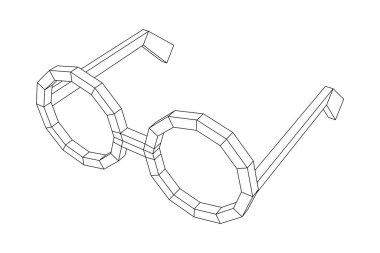 İnek Yuvarlak Retro Gözlüğü. Kablo çerçevesi düşük poli ağ vektör çizimi.