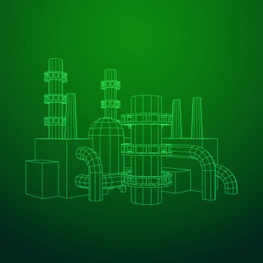 Sanayi fabrikası tesisi elektrik santrali. Kablo çerçevesi düşük poli ağ