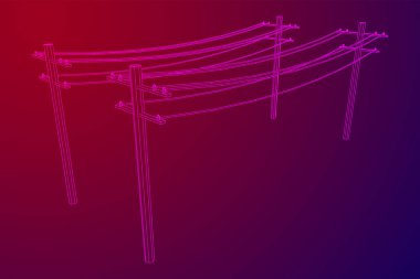 Güç iletimi yüksek voltaj pilonu. Kablo çerçevesi düşük poli ağ