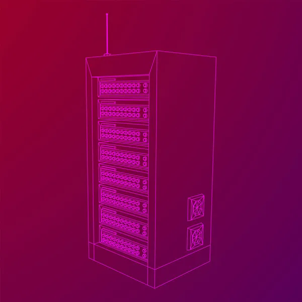 Serveur réseau de données dans l'armoire. Test diagnostique dans la technologie de salle informatique — Image vectorielle