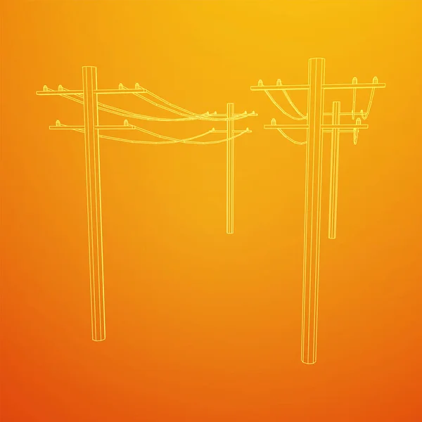 Vermogen transmissie hoogspanning pyloon. Wireframe met lage poly mesh — Stockvector