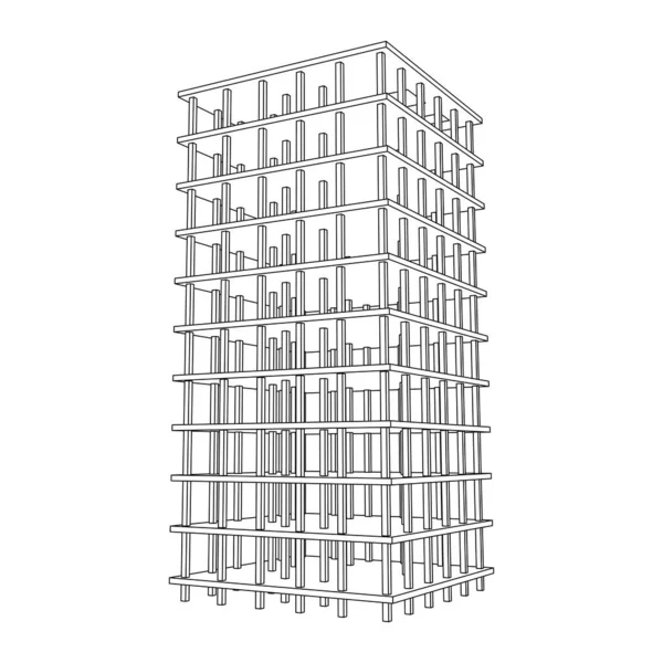 Building under construction. Wireframe low poly mesh — Stock Vector