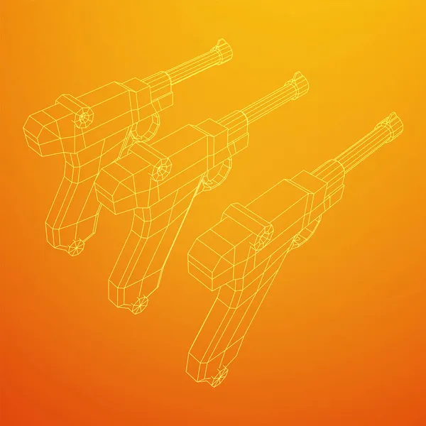 Pistolet militaire allemand de la guerre mondiale. Wireframe faible vecteur poly. — Image vectorielle