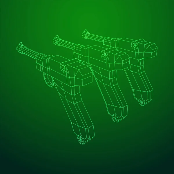 Pistolet militaire allemand de la guerre mondiale. Wireframe faible vecteur poly. — Image vectorielle