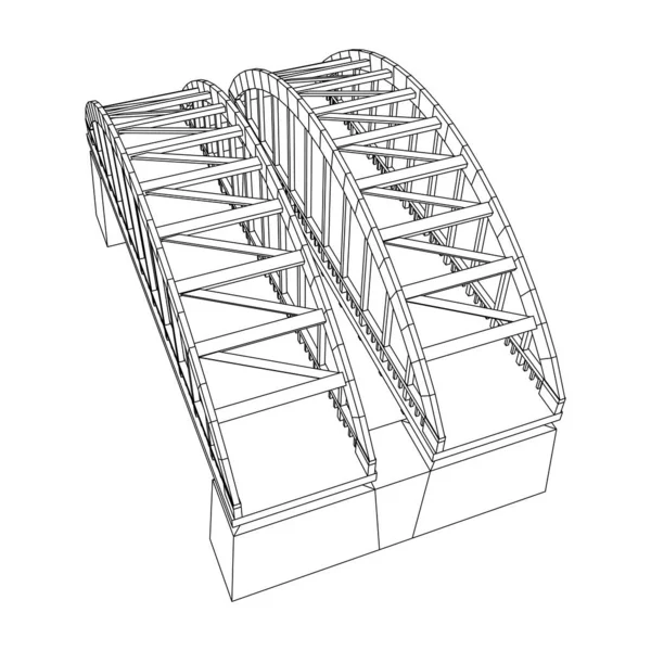 Δομή σύνδεσης γέφυρας. Wireframe χαμηλό πολυ πλέγμα — Διανυσματικό Αρχείο