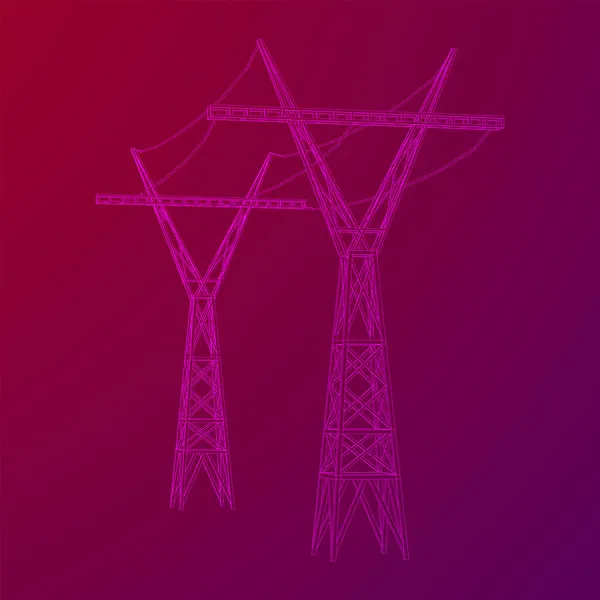전력 전송 타워높은 전압 Pylon 와이어 프레임 — 스톡 벡터