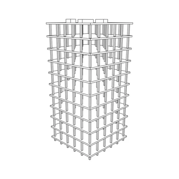 Edificio en construcción. Malla de polietileno baja Wireframe — Vector de stock