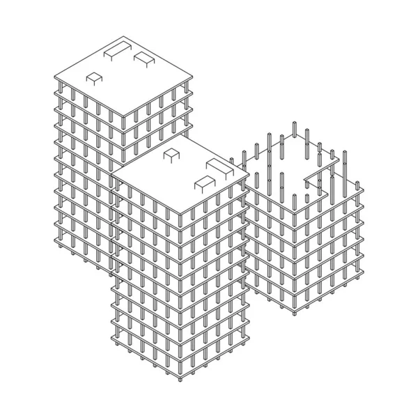 Bâtiment en construction. Treillis métallique bas poly mesh — Image vectorielle