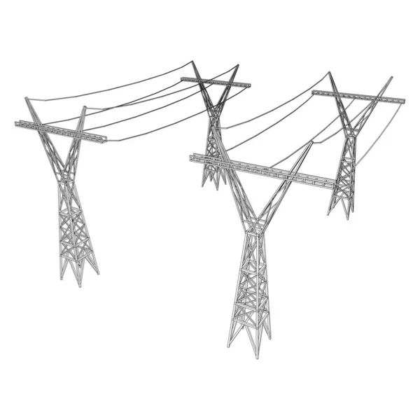 Kraftöverföringstorn högspänning pylon wireframe — Stock vektor