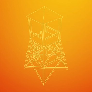 Gözetleme kulesi veya avcılar için gözlem kulesi. Kablo çerçevesi düşük poli ağ