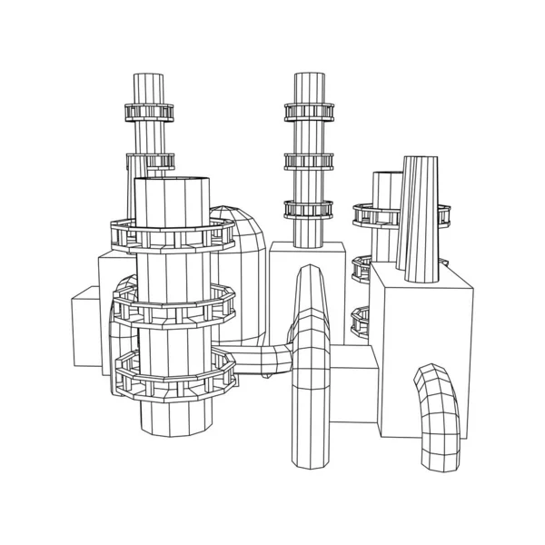 Fabrieksinstallatie voor industriële gebouwen. Wireframe met lage poly mesh — Stockvector