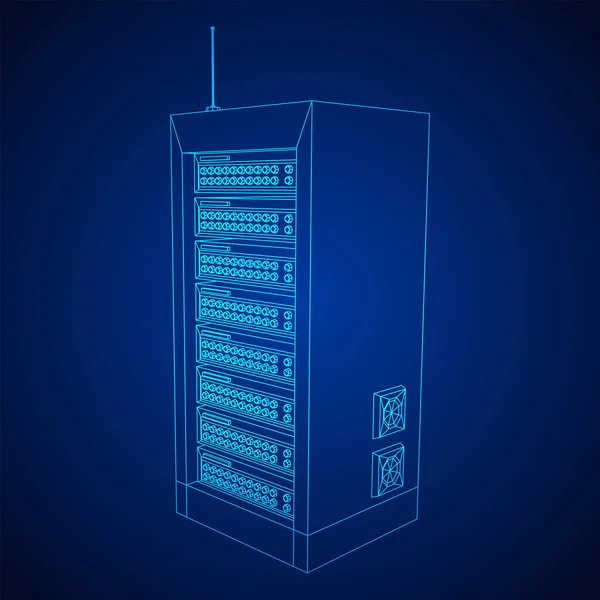 Server di rete dati nel gabinetto. Test diagnostico nella tecnologia della sala computer — Vettoriale Stock