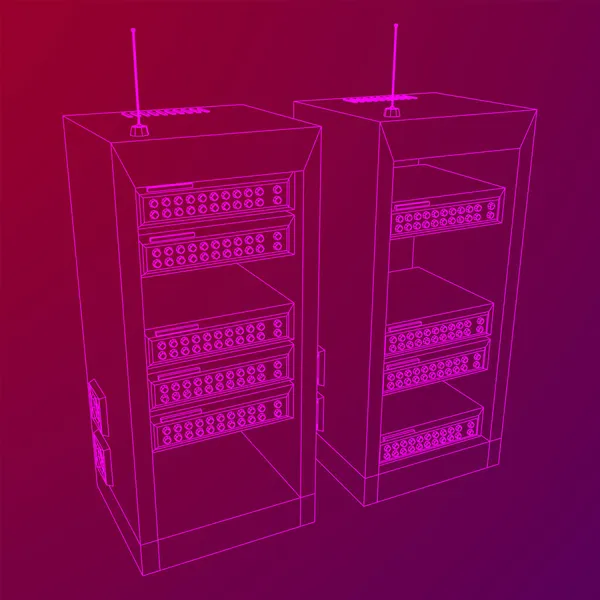 Serwer sieci danych w szafce. Testy diagnostyczne w technologii komputerowej — Wektor stockowy