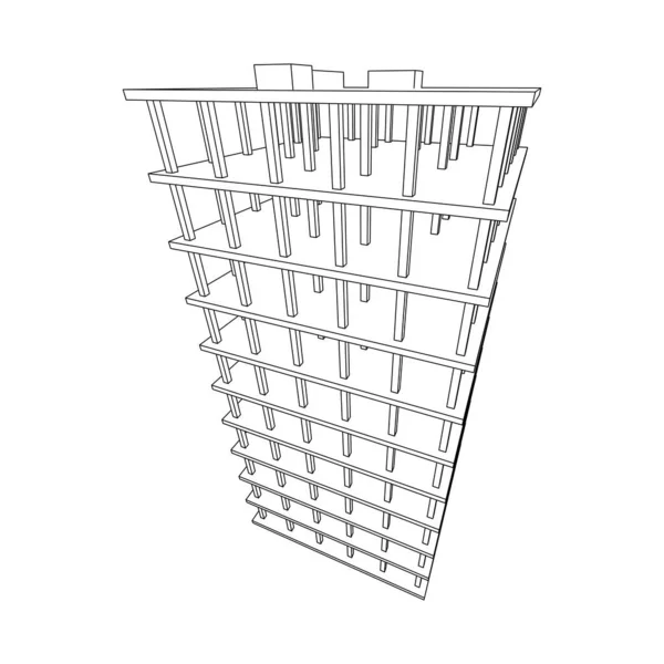 Edificio en construcción. Malla de polietileno baja Wireframe — Archivo Imágenes Vectoriales