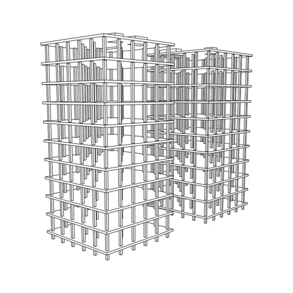 Edificio en construcción. Malla de polietileno baja Wireframe — Vector de stock