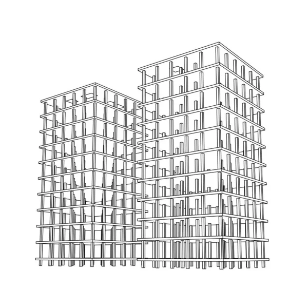 Building under construction. Wireframe low poly mesh — Stock Vector