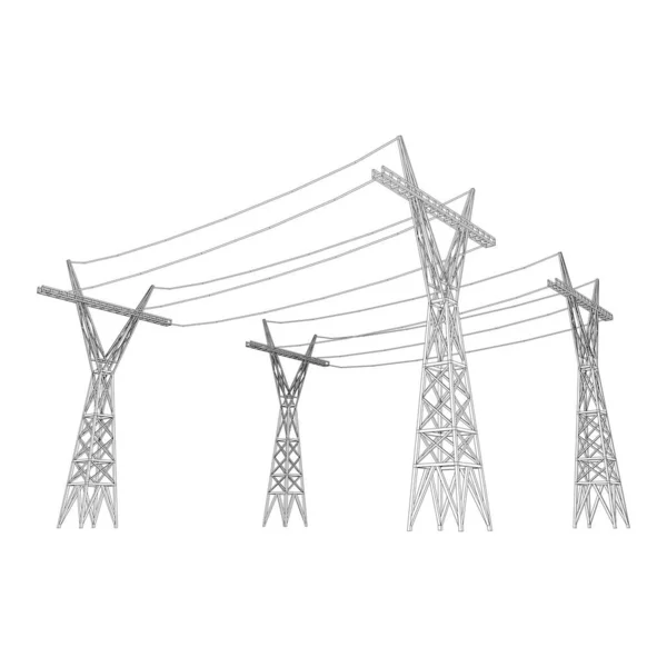 전력 전송 타워높은 전압 Pylon 와이어 프레임 — 스톡 벡터