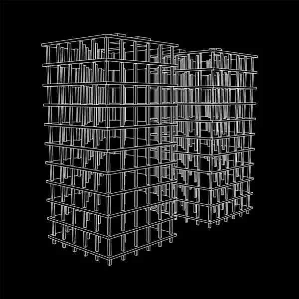 Budova ve výstavbě. Wireframe low poly mesh — Stockový vektor