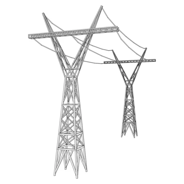 Torre de transmisión de energía alta tensión pylon wireframe — Vector de stock