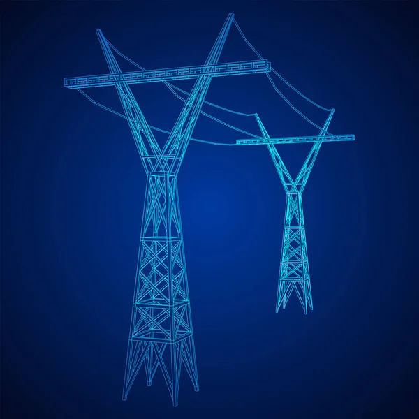 Torre de transmisión de energía alta tensión pylon wireframe — Archivo Imágenes Vectoriales