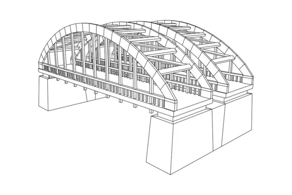 ブリッジ接続構造。ワイヤーフレームローポリメッシュ — ストックベクタ
