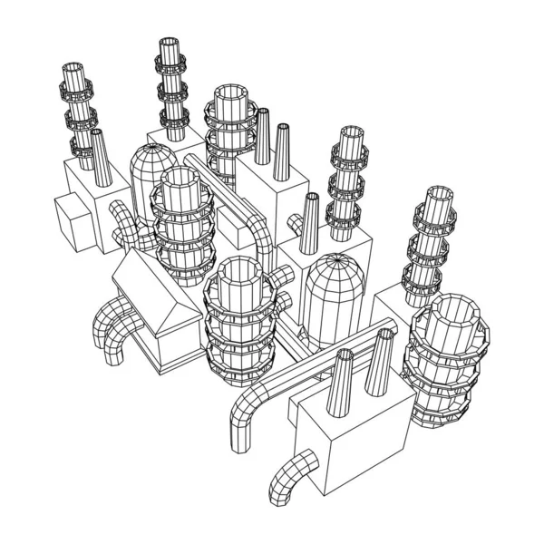 Construção industrial fábrica de instalações de energia. Wireframe baixa malha poli Vetores De Bancos De Imagens Sem Royalties