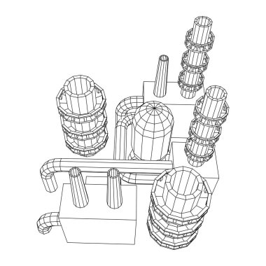 Sanayi fabrikası tesisi elektrik santrali. Kablo çerçevesi düşük poli ağ