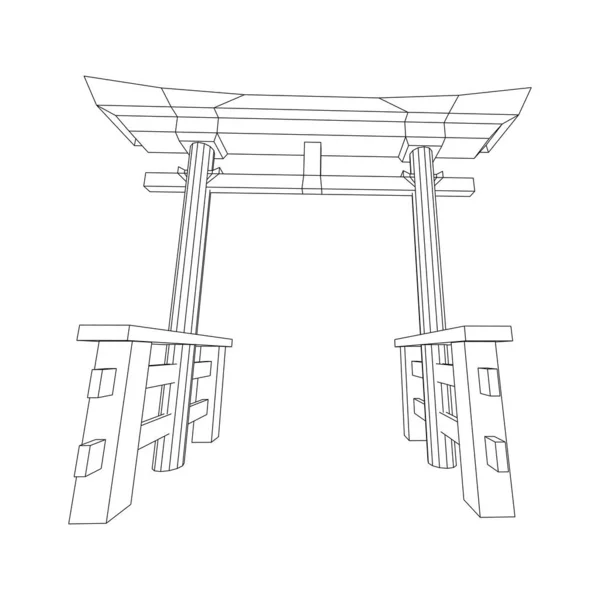 Torii sagrado portão tradicional Japão shintoism religião. — Vetor de Stock