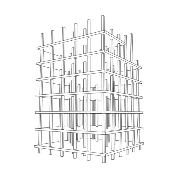 Edificio en construcción. Malla de polietileno baja Wireframe — Vector de stock