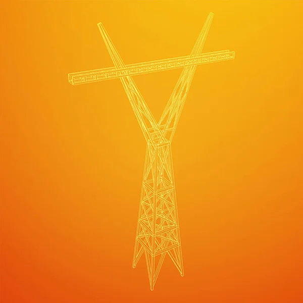 Torre de transmisión de energía alta tensión pylon wireframe — Vector de stock