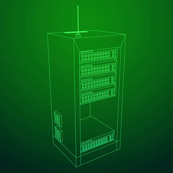 Data network server in cabinet. Diagnostic test in computer room technology — Stock Vector