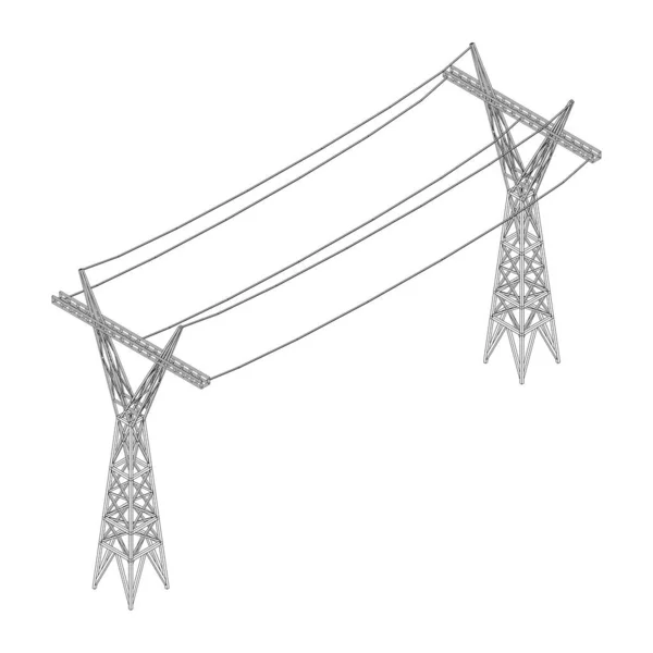 전력 전송 타워높은 전압 Pylon 와이어 프레임 — 스톡 벡터