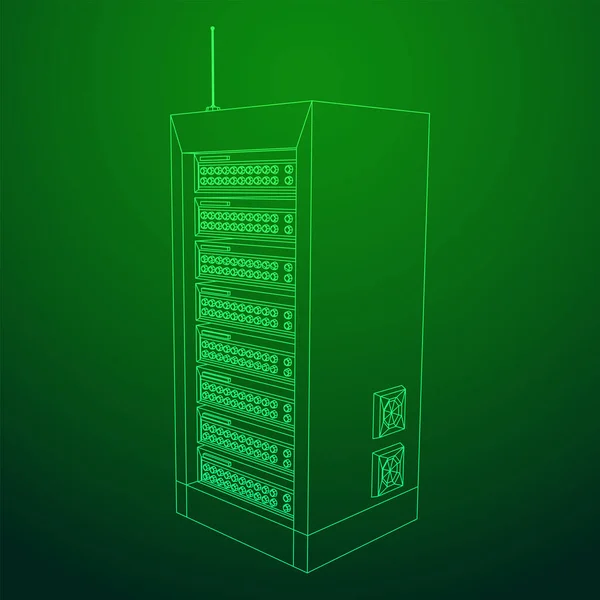 Serveur réseau de données dans l'armoire. Test diagnostique dans la technologie de salle informatique — Image vectorielle