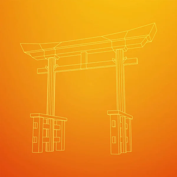 Torii sagrado portão tradicional Japão shintoism religião. — Vetor de Stock