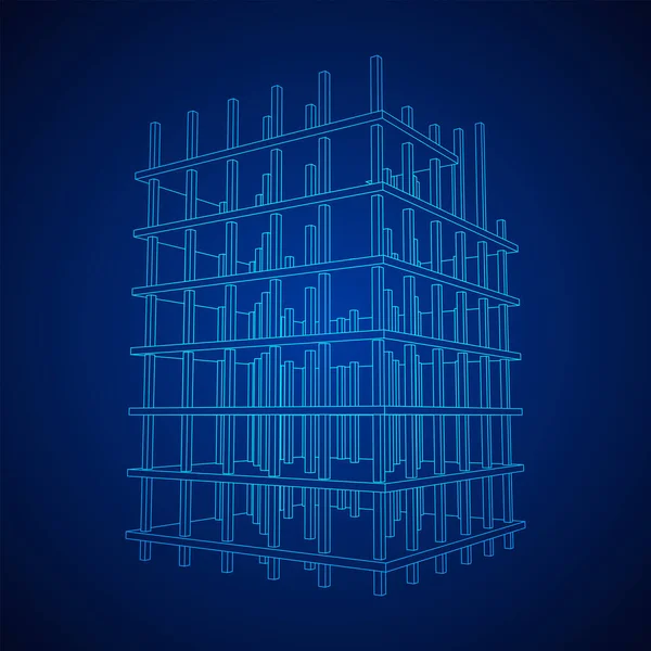 Edificio en construcción. Malla de polietileno baja Wireframe — Vector de stock