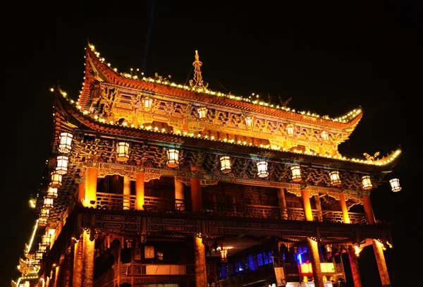 Cinese antica architettura notte — Foto Stock