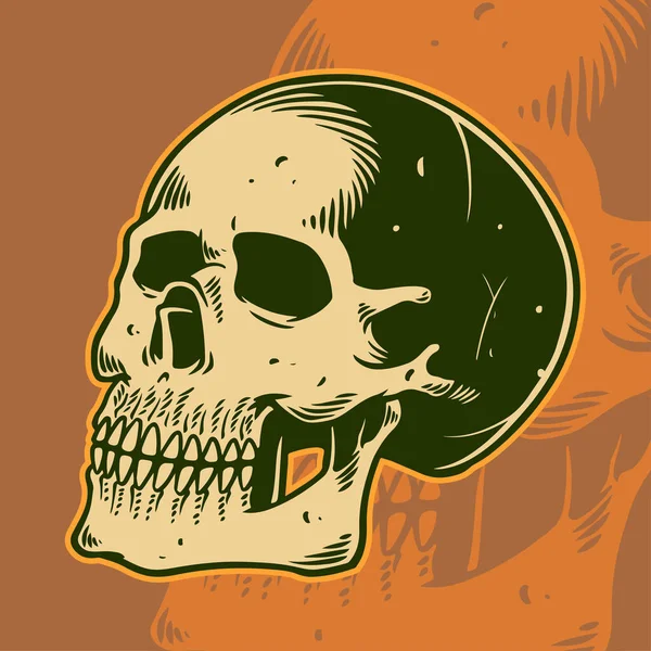 인간의 두개골에 고전적 헤드데 핸드가 죽음의 할로윈 티셔츠 디자인 그래픽 — 스톡 벡터