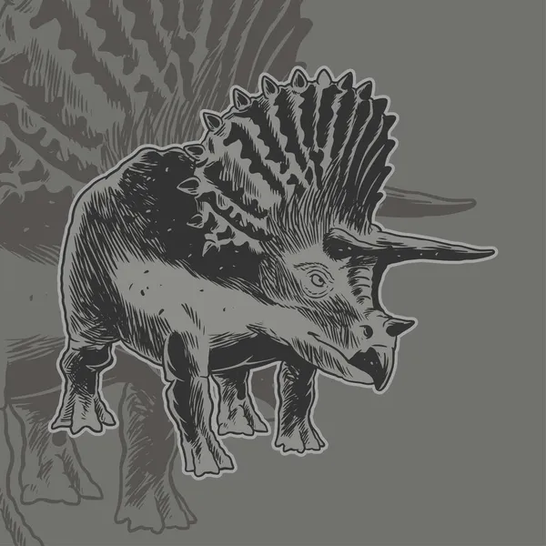 Triceratops Mão Dinossauro Desenhado Dinossauro Herbívoro Conceito Mascote Animal Pré —  Vetores de Stock