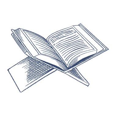 Vektör Müslüman El-Kur 'an. İslami tasarımı olan ahşap bir tutacağa el çizimi Kuran 'ın kutsal kitap taslağı. Nuzul al-Kur tebrik kartı için vektör illüstrasyonuName