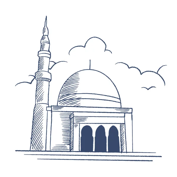 그림이다 바탕에 떨어진 인사말을 모스크 스케치 빈티지 스타일로 이슬람 모스크 — 스톡 벡터