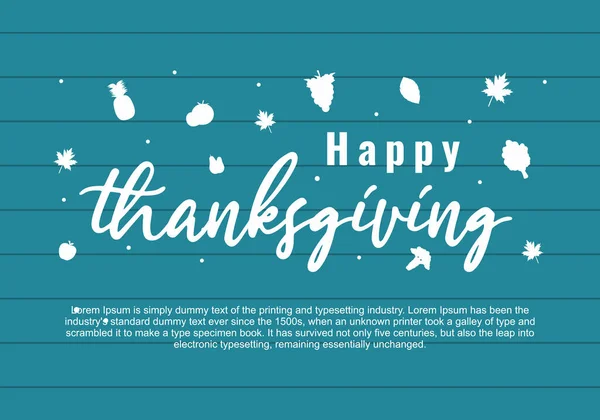 Happy Thanksgiving Poster Autumn Leaves Florals Blue Background Celebration Text — Stock Vector