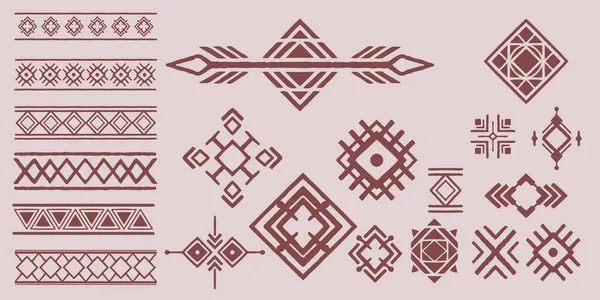 Set Von Dekorativen Stammeselementen Isoliert Auf Weißem Hintergrund Geometrische Stammeshand — Stockvektor